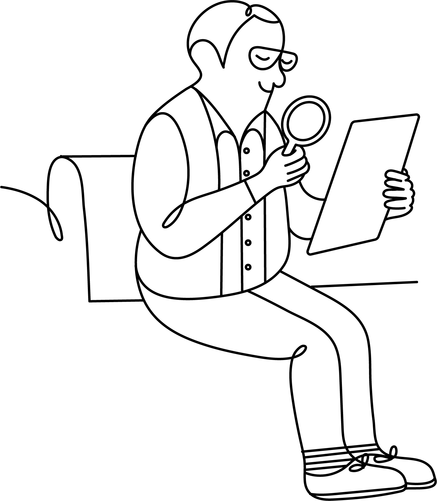 man with looking glass reading