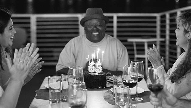 man celebrates 65th birthday