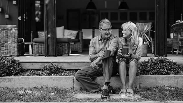 senior couple drinking coffee